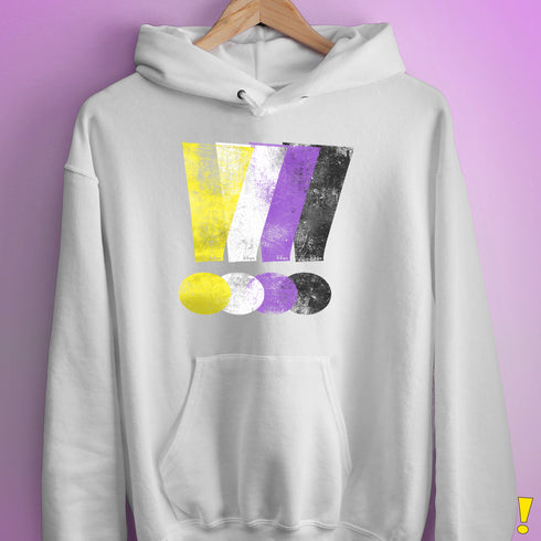Nonbinary Pride Grunge Exclamation Points Hoodie - White